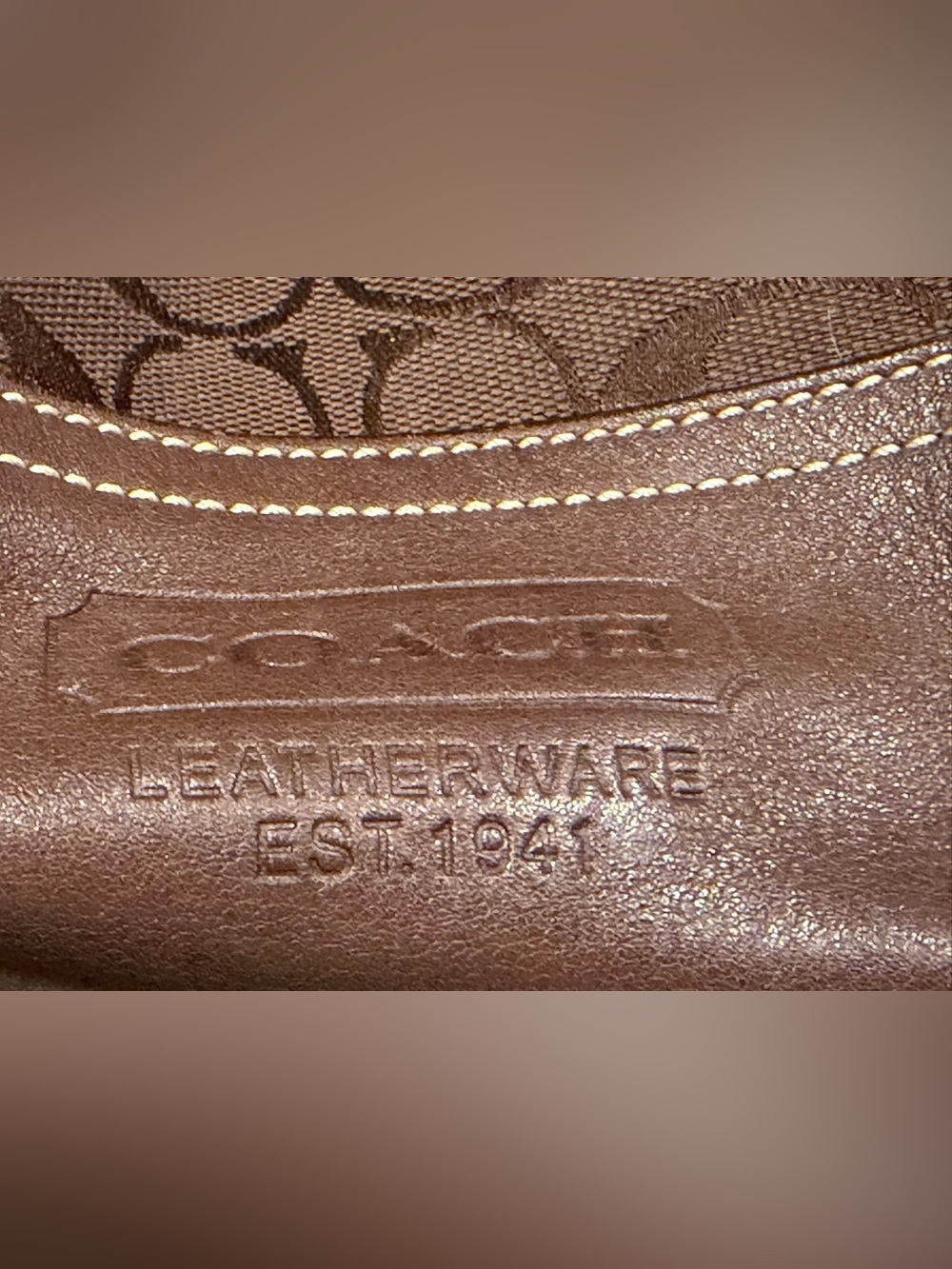 Coach large Signature Canvas Shoulder Bag dark brown jacquard with leather trim. - Picture 8 of 8